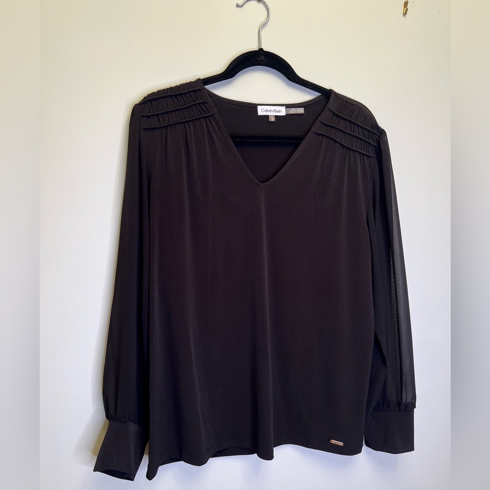 Calvin Klein Women's Black V-Neck Blouse
